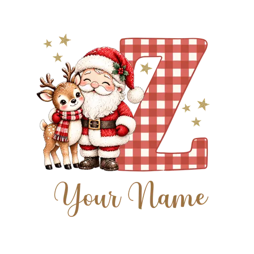Christmas Plaid Alphabet Santa and Reindeer Letter Z