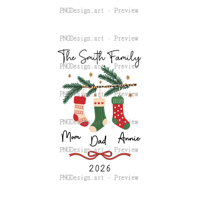 Family Stocking Christmas Ornament 2026-05 B