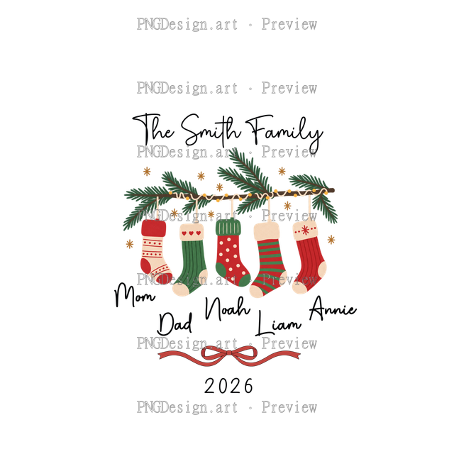 Family Stocking Christmas Ornament 2026-05 D