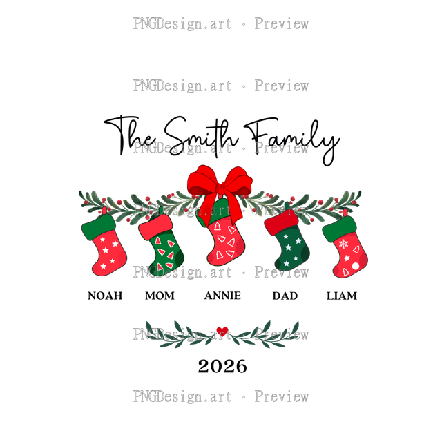 Family Stocking Christmas Ornament 2026-08 B