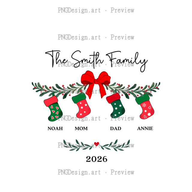 Family Stocking Christmas Ornament 2026-08 C