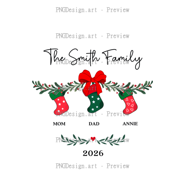 Family Stocking Christmas Ornament 2026-08 D