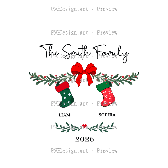 Family Stocking Christmas Ornament 2026-08 E