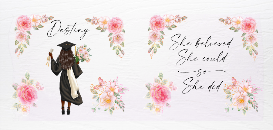 Graduate Mug - She Believed (Pink Roses, Brunette)