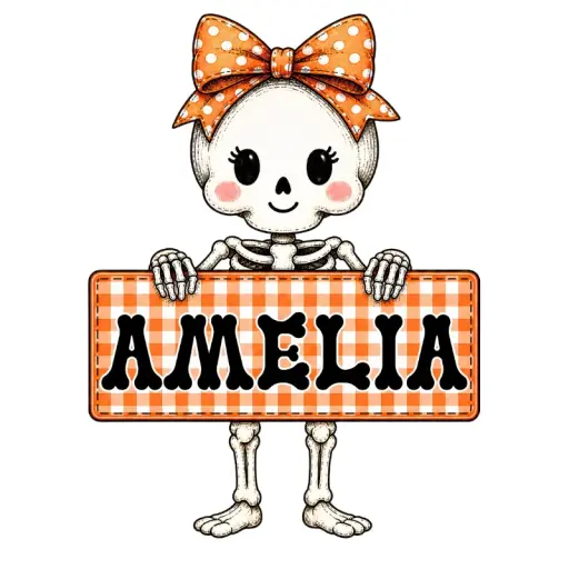 Orange Bow Skeleton Sign