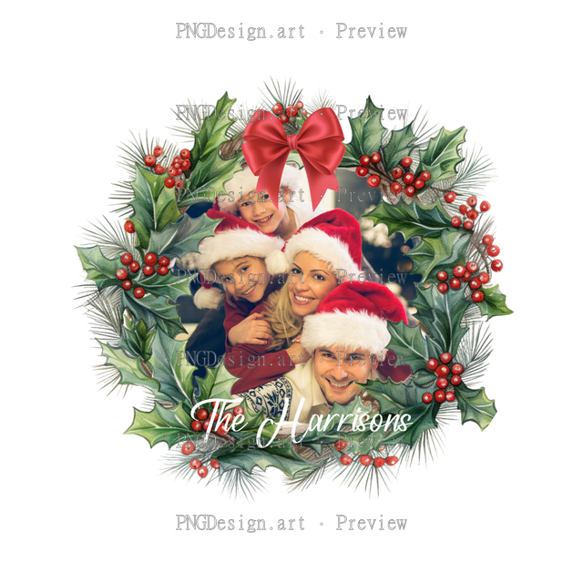 Photo Template Christmas Ornament 1 - Holly Wreath