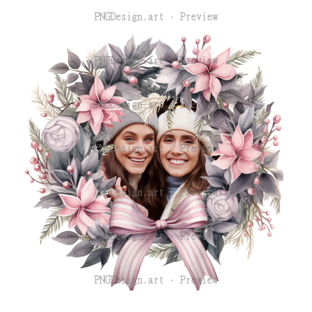 Photo Template Christmas Ornament 2 - Pink Floral Wreath