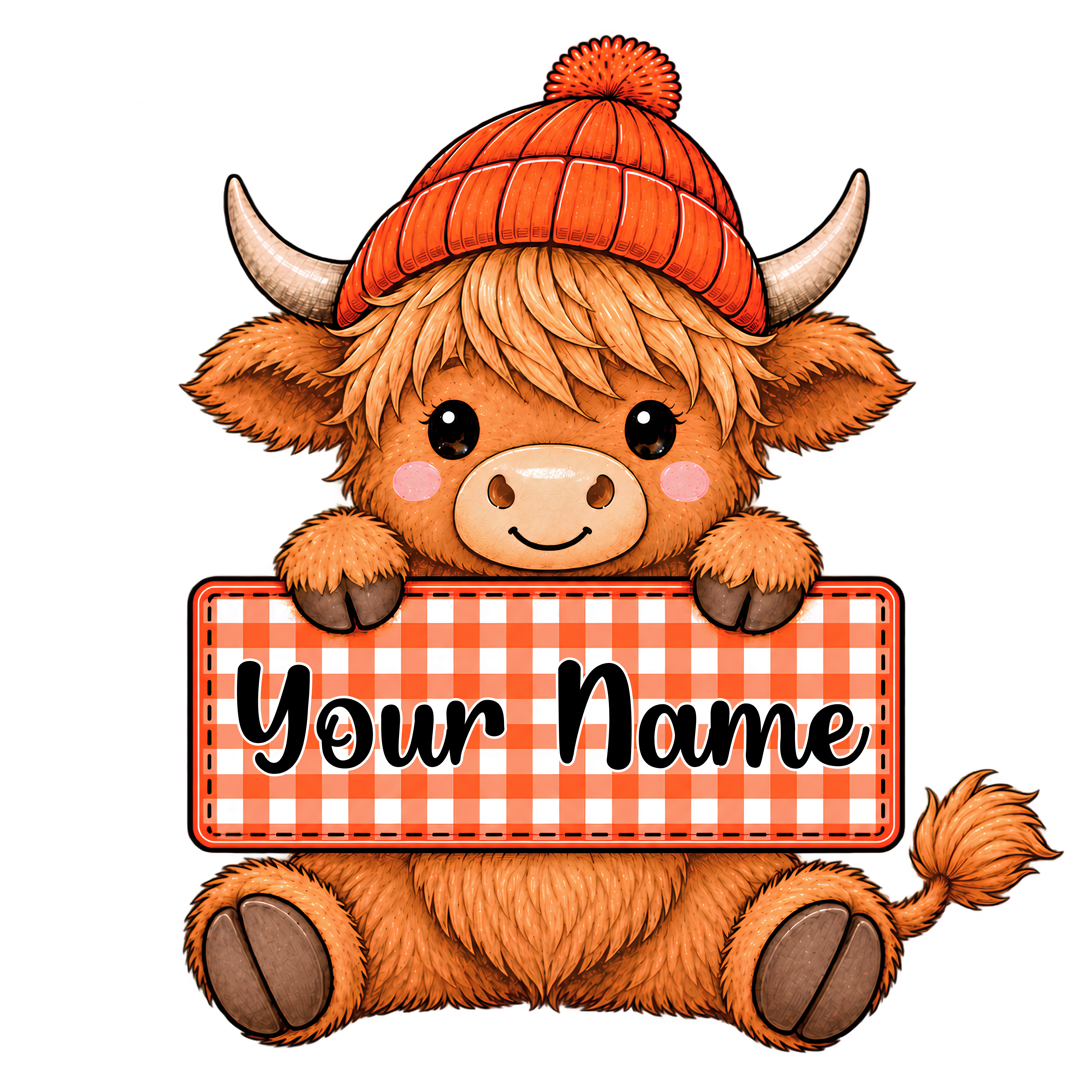 Thanksgiving Highland Cow Beanie Name Sign