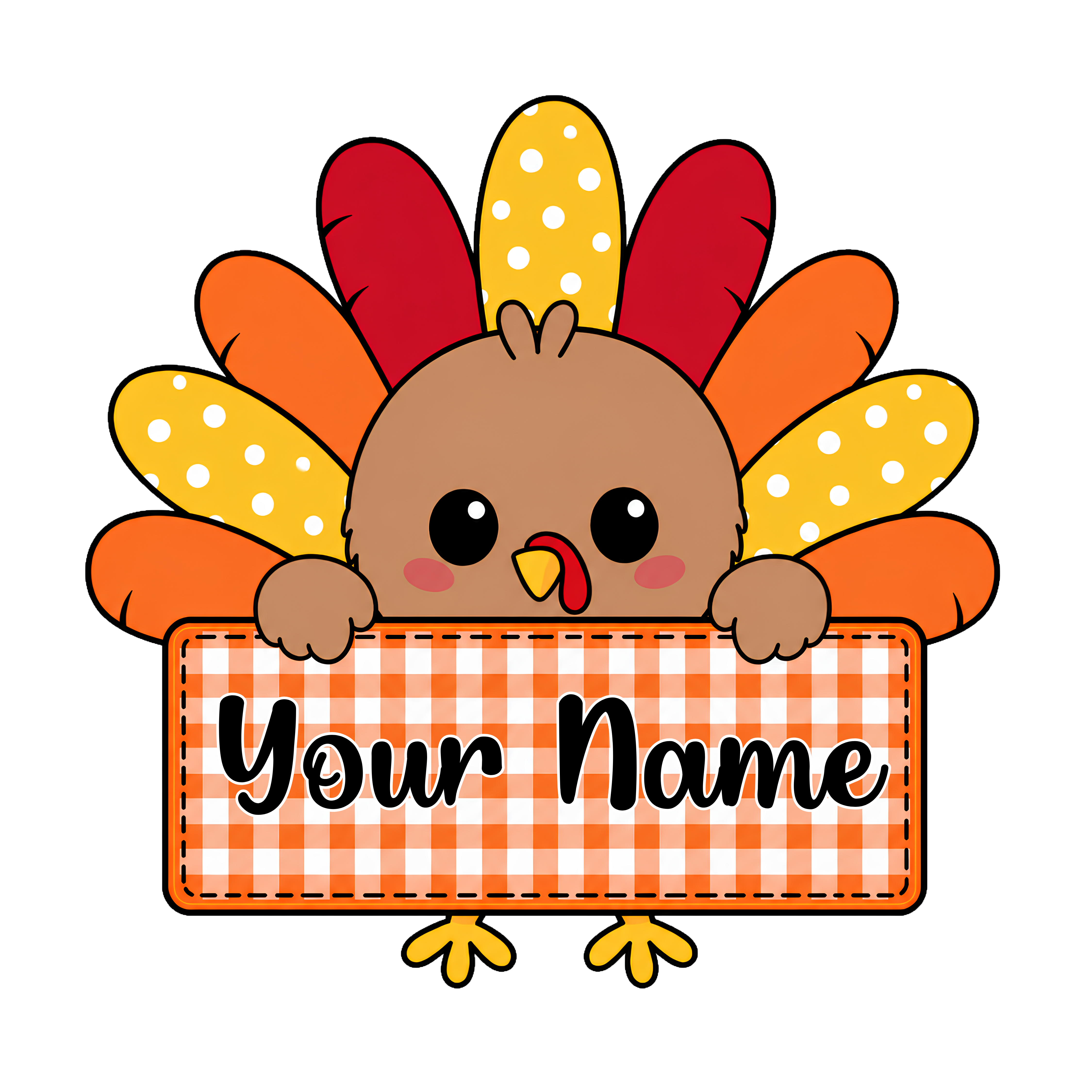 Thanksgiving Turkey Colorful Feathers Name Sign