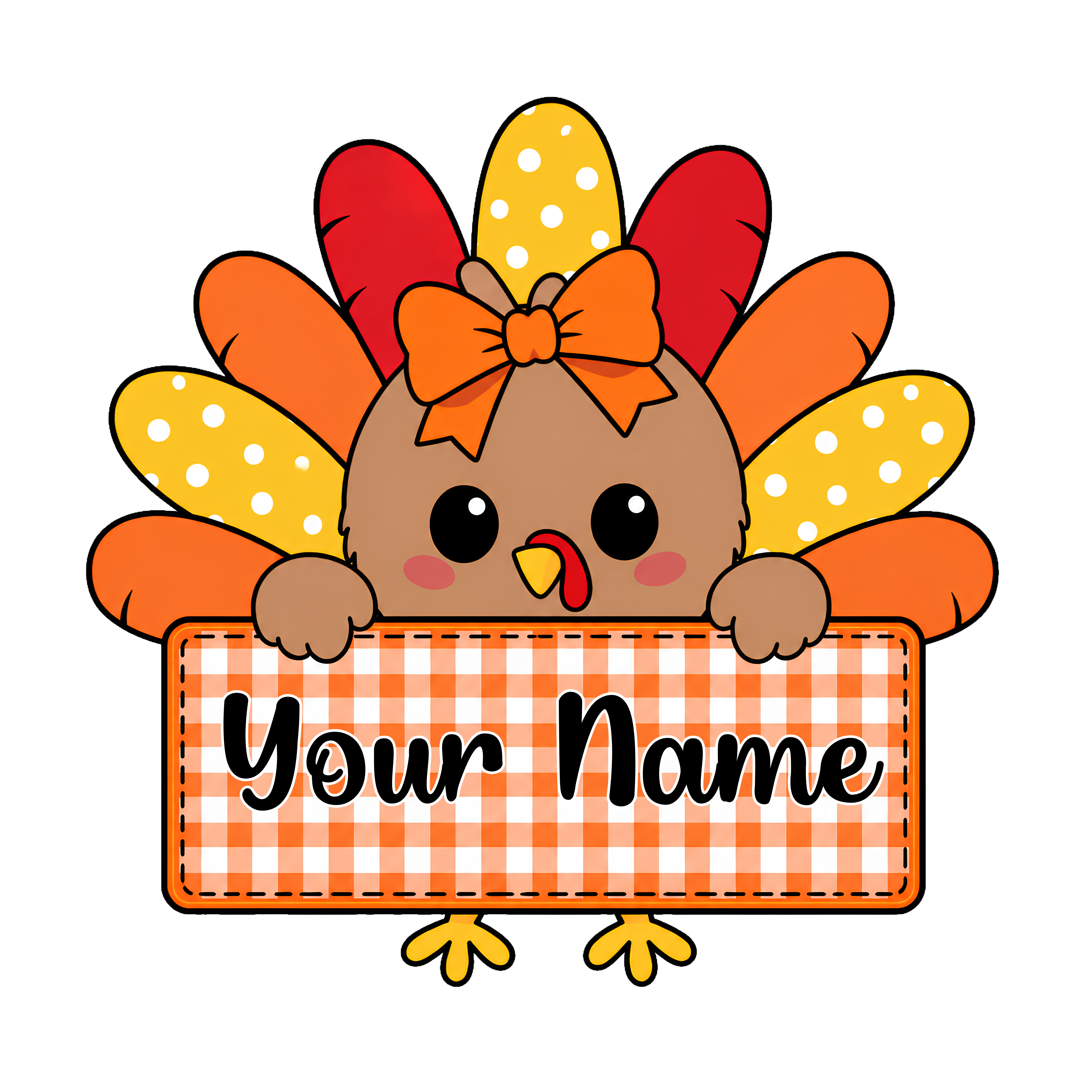 Thanksgiving Turkey Orange Bow Name Sign